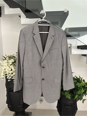 Express Gray Pinstripe Suit Jacket - Light Gray Tailored Blazer